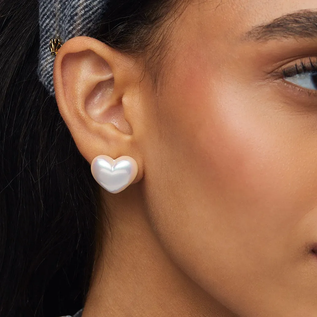 PEARL HEART STUD EARRINGS