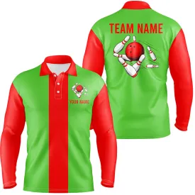 Personalized Red Green Christmas Bowling Polo Shirts For Men Custom Vintage Bowling Team Jerseys