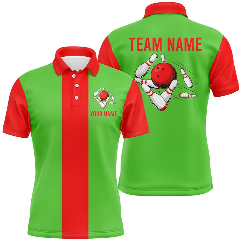 Personalized Red Green Christmas Bowling Polo Shirts For Men Custom Vintage Bowling Team Jerseys