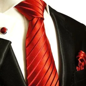 Red Striped Silk Tie with matching Accessories
