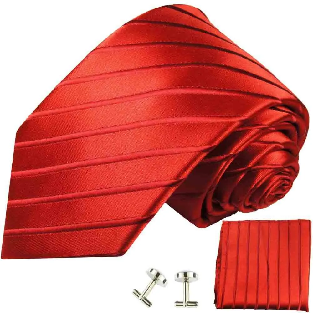 Red Striped Silk Tie with matching Accessories