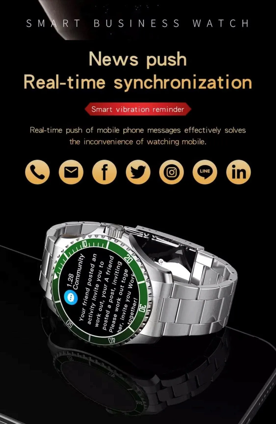 SHOC II Business Smart Watch Silver Extra Stainless steel silver straps availible.