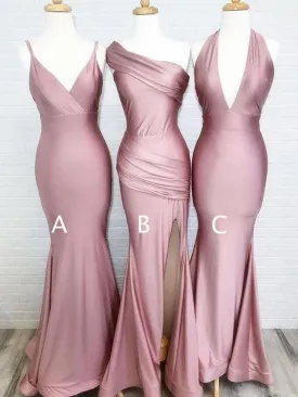 Simple Dusty Rose Mermaid Long Bridesmaid Dresses Online