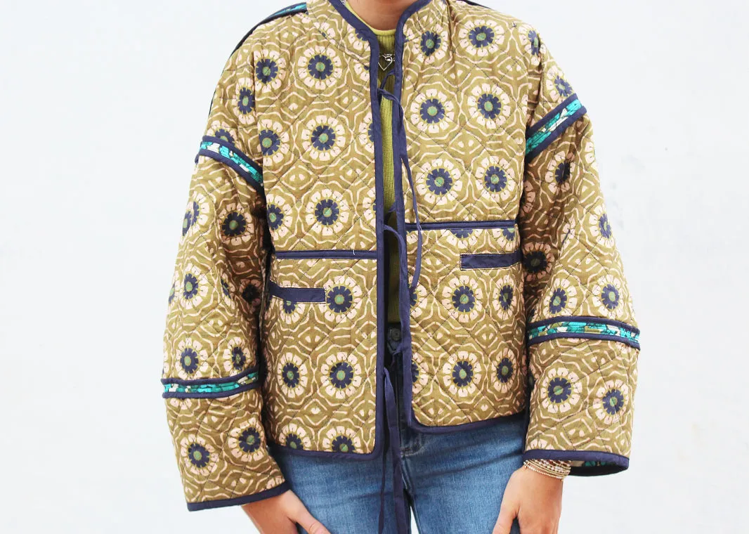 The Eloise Reversible Quilted Jacket - Poppy Teal & Dandelion Hunter Green