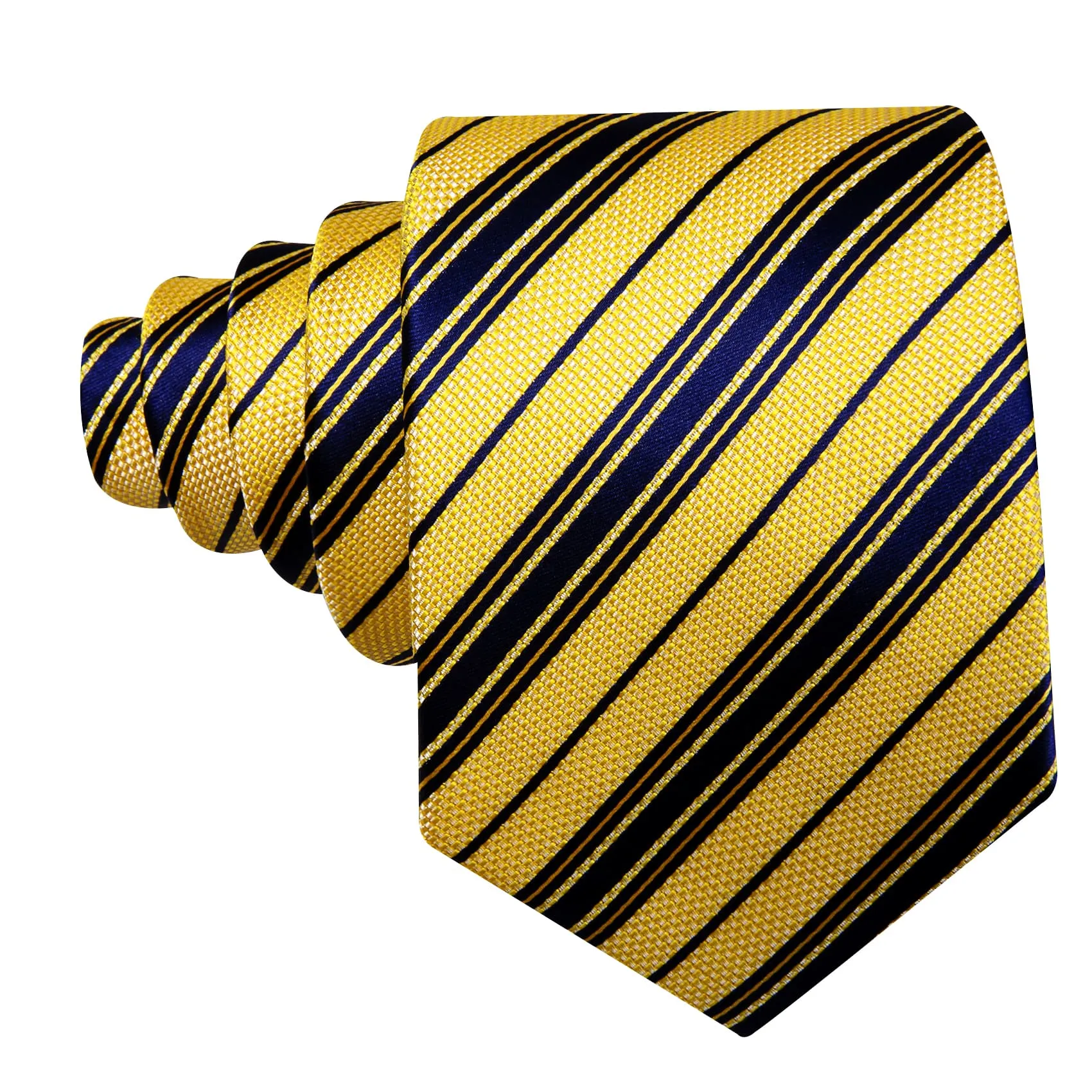 Ties2you Dress Tie Yellow Blue Striped Men's Silk Tie Pocket Square Cufflinks Set