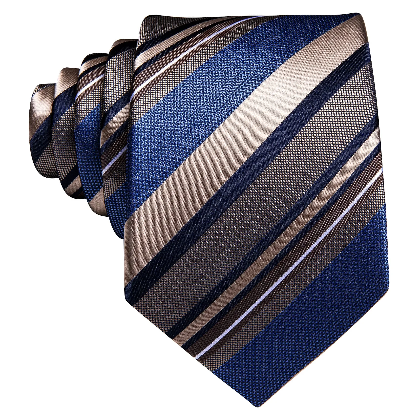 Ties2you Silk Necktie Blue and Tan Striped Pattern Mens Work Tie Set