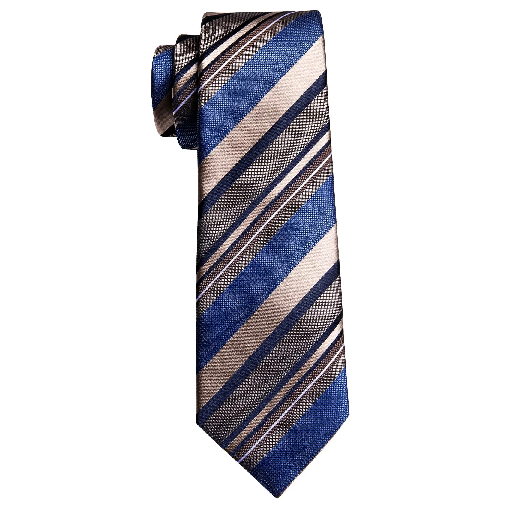 Ties2you Silk Necktie Blue and Tan Striped Pattern Mens Work Tie Set