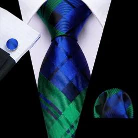 Ties2you Tuxedo Tie Blue Green Striped Silk Mens Work Tie Handkerchief Cufflinks Set