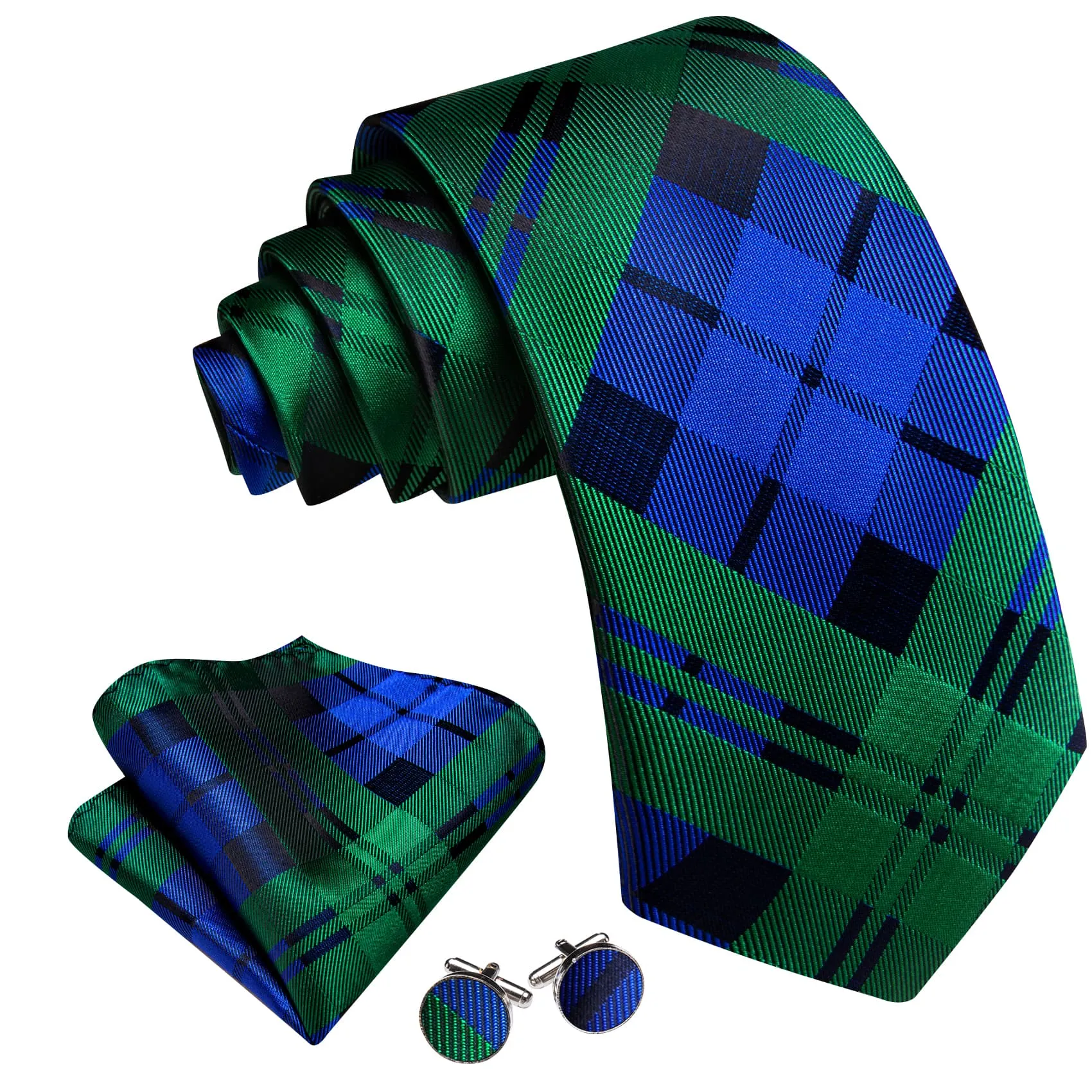 Ties2you Tuxedo Tie Blue Green Striped Silk Mens Work Tie Handkerchief Cufflinks Set