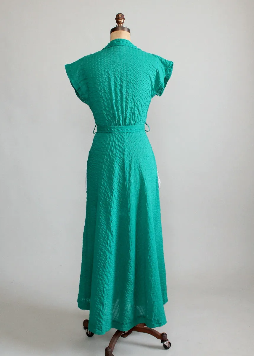 Vintage Early 1950s Green Cotton Lounging Robe