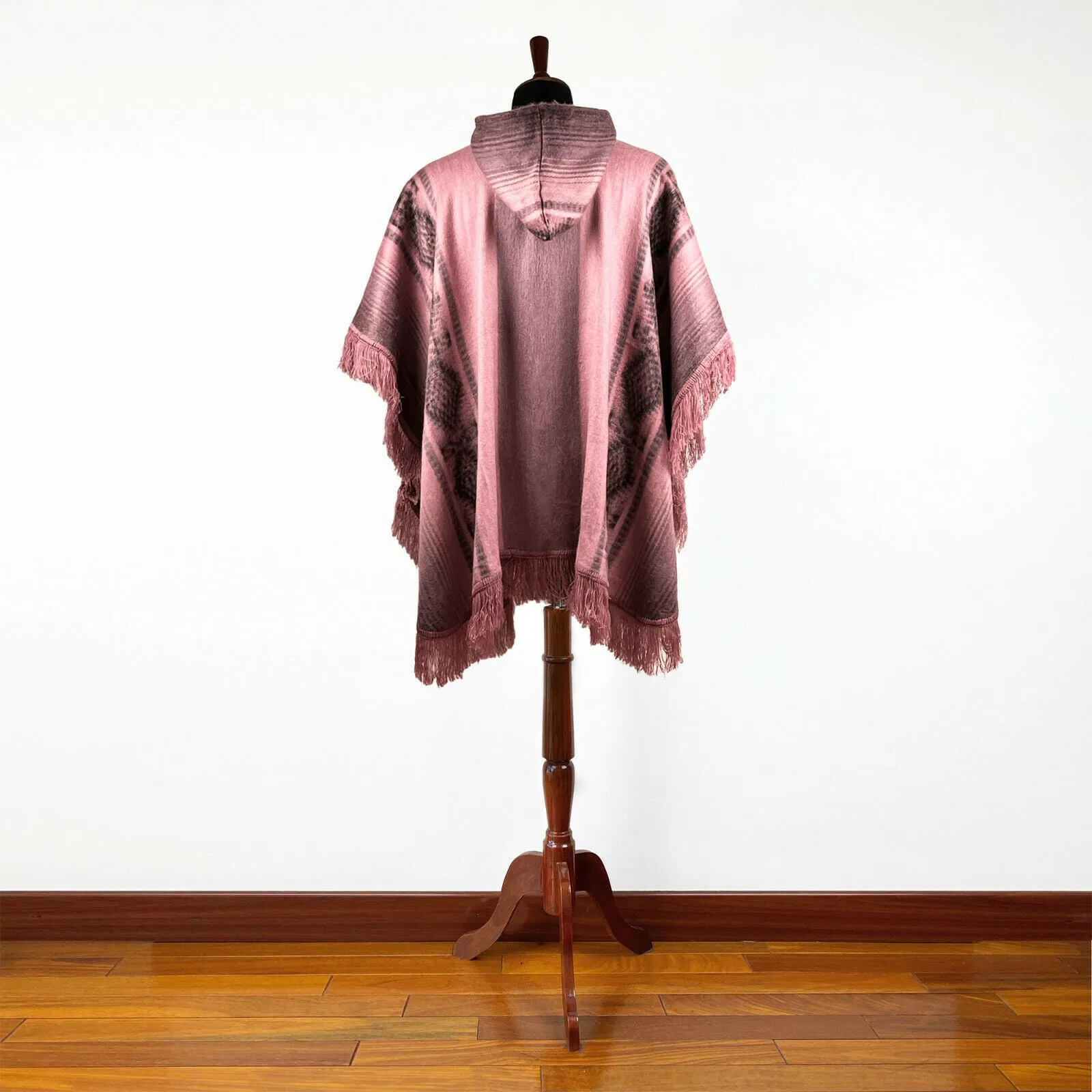 Yona - Lightweight Baby Alpaca Hooded Fringed Poncho - Pink - Unisex